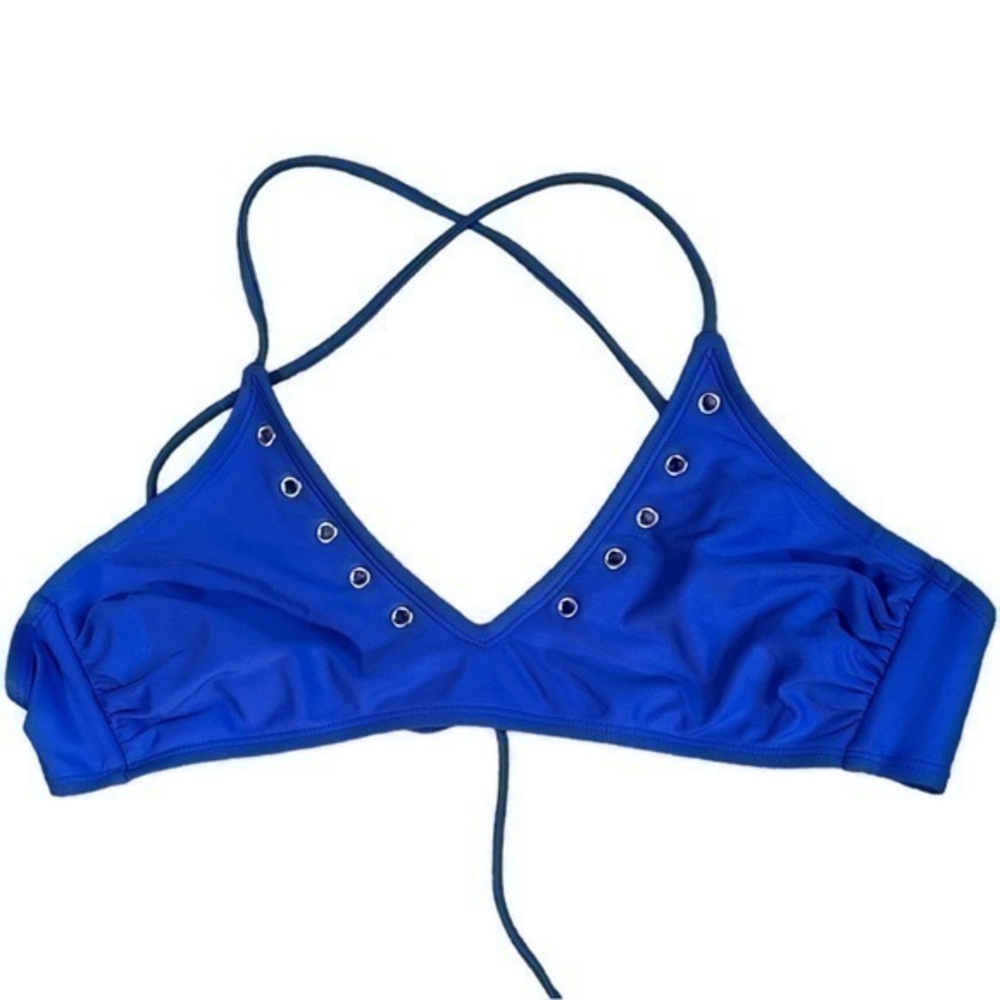 Xhilaration size medium, vibrant, blue string, bikini top, silver rivets, ties